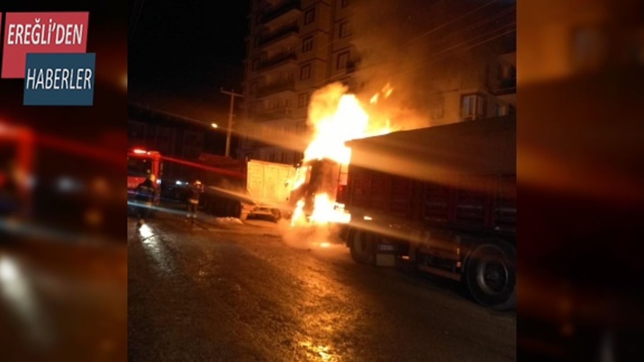 Ereğli de Tır Alev Alev yandı..